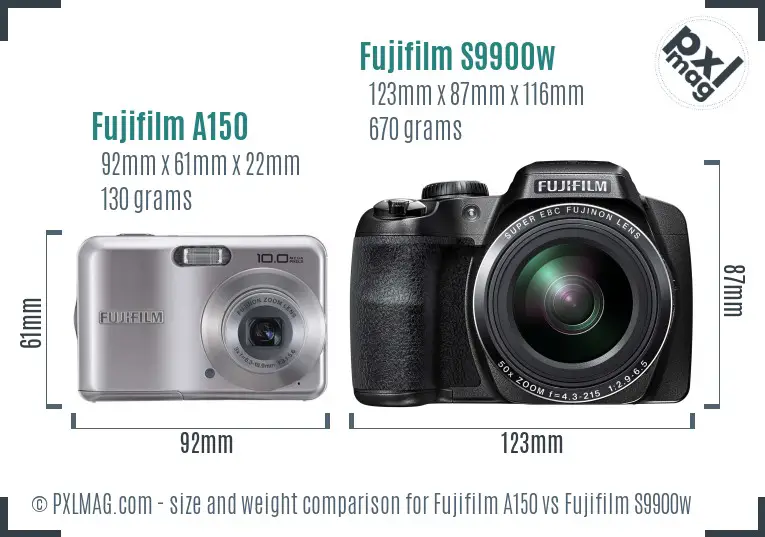 Fujifilm A150 vs Fujifilm S9900w size comparison
