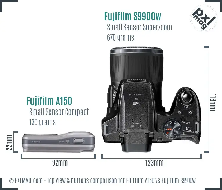 Fujifilm A150 vs Fujifilm S9900w top view buttons comparison