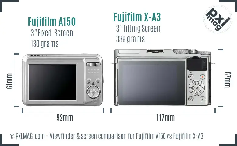 Fujifilm A150 vs Fujifilm X-A3 Screen and Viewfinder comparison