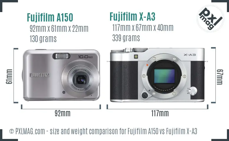 Fujifilm A150 vs Fujifilm X-A3 size comparison