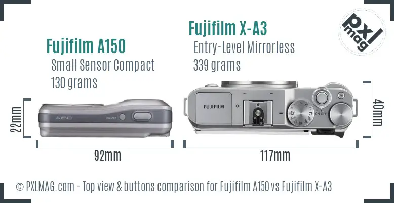Fujifilm A150 vs Fujifilm X-A3 top view buttons comparison