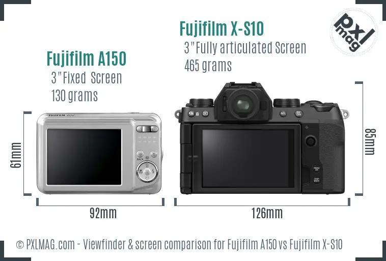 Fujifilm A150 vs Fujifilm X-S10 Screen and Viewfinder comparison