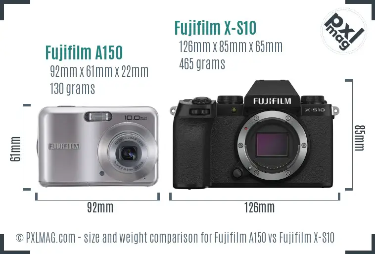 Fujifilm A150 vs Fujifilm X-S10 size comparison