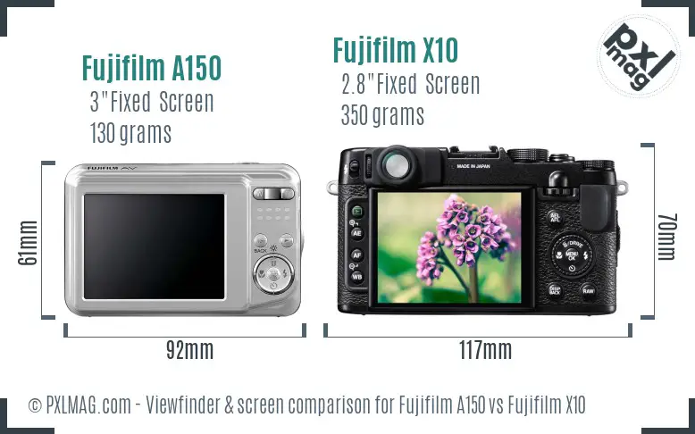 Fujifilm A150 vs Fujifilm X10 Screen and Viewfinder comparison