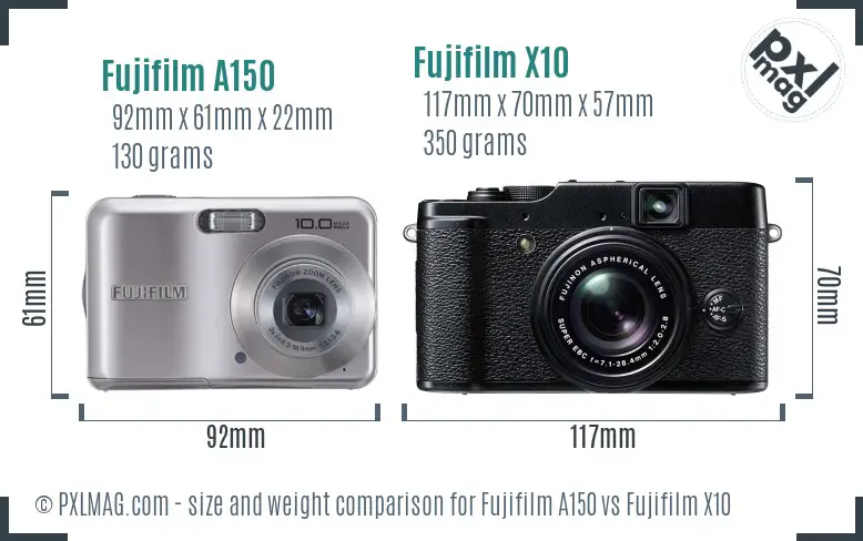 Fujifilm A150 vs Fujifilm X10 size comparison