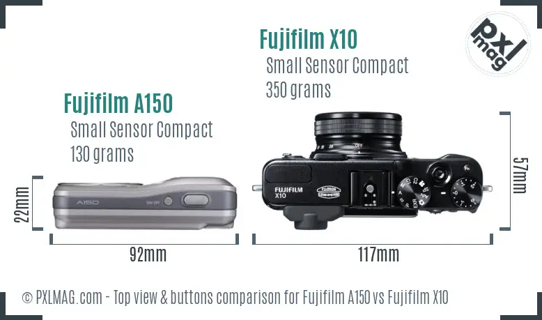 Fujifilm A150 vs Fujifilm X10 top view buttons comparison