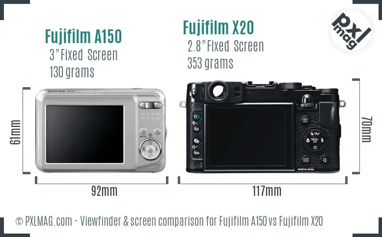 Fujifilm A150 vs Fujifilm X20 Screen and Viewfinder comparison