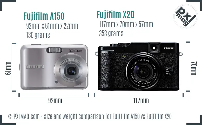 Fujifilm A150 vs Fujifilm X20 size comparison