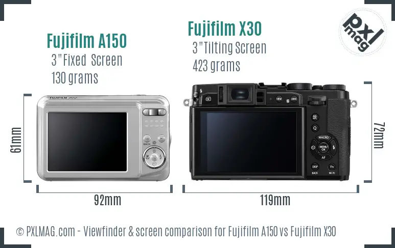 Fujifilm A150 vs Fujifilm X30 Screen and Viewfinder comparison