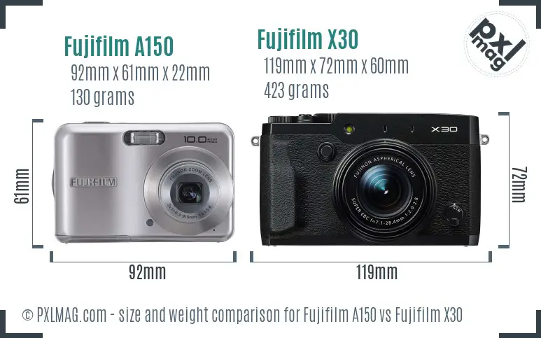 Fujifilm A150 vs Fujifilm X30 size comparison