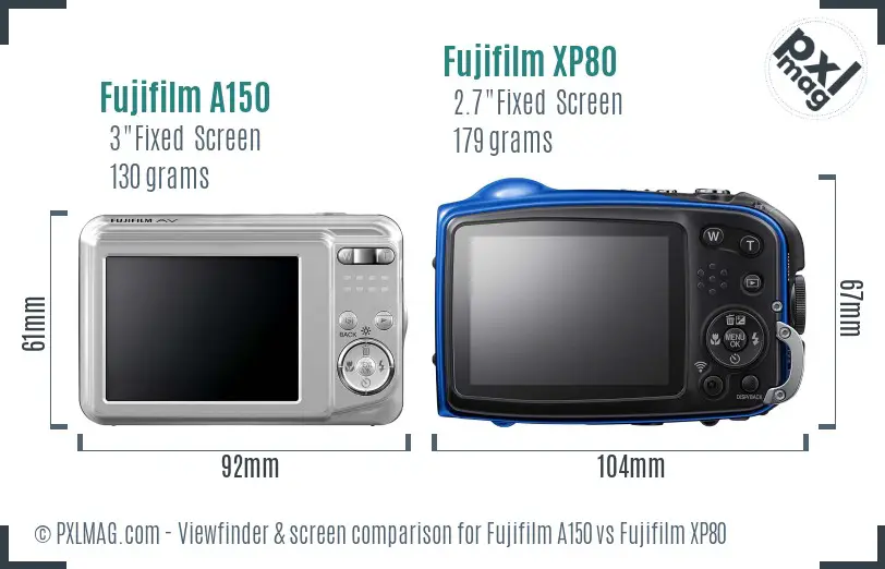 Fujifilm A150 vs Fujifilm XP80 Screen and Viewfinder comparison