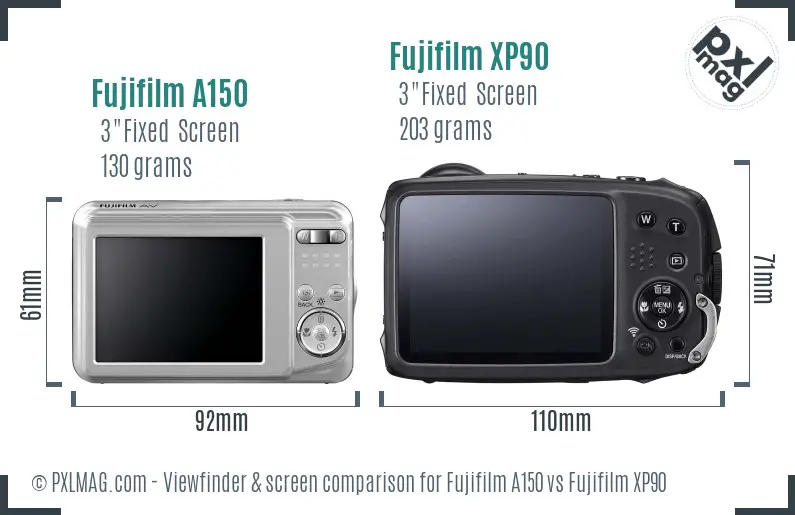 Fujifilm A150 vs Fujifilm XP90 Screen and Viewfinder comparison