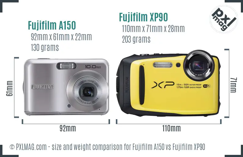 Fujifilm A150 vs Fujifilm XP90 size comparison