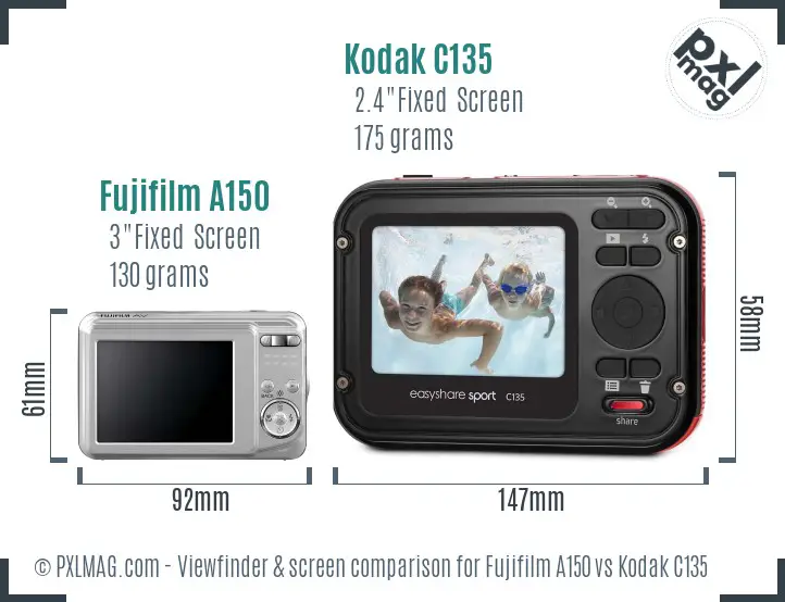 Fujifilm A150 vs Kodak C135 Screen and Viewfinder comparison Fujifilm A150 vs Kodak C135 Screen and Viewfinder comparison