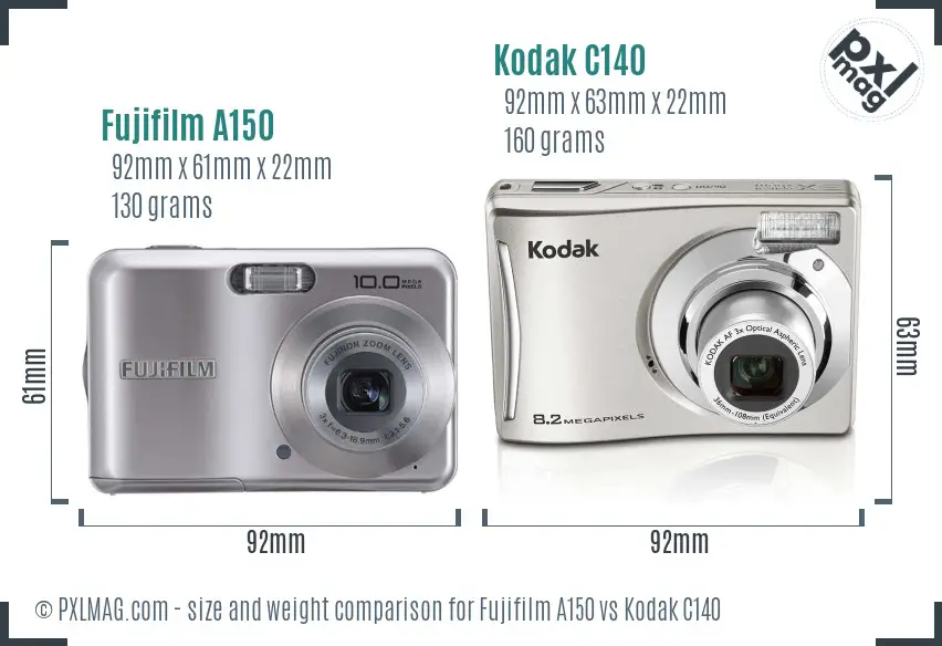 Fujifilm A150 vs Kodak C140 size comparison