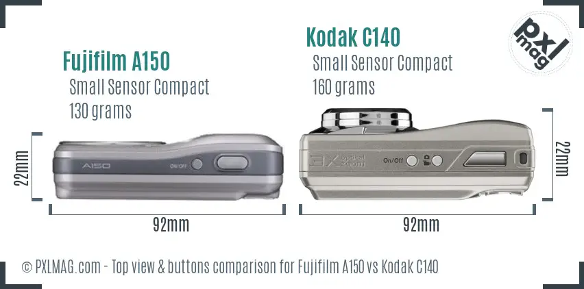 Fujifilm A150 vs Kodak C140 top view buttons comparison