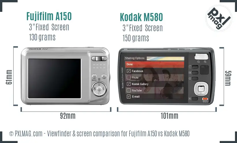 Fujifilm A150 vs Kodak M580 Screen and Viewfinder comparison