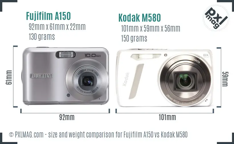 Fujifilm A150 vs Kodak M580 size comparison