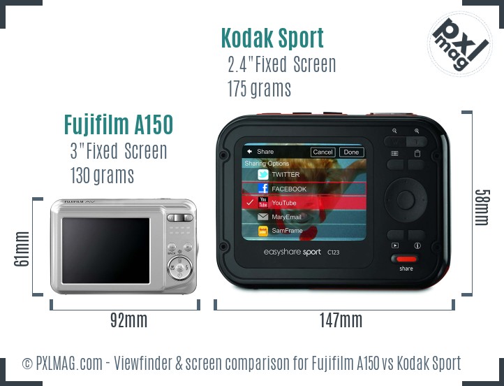Fujifilm A150 vs Kodak Sport Screen and Viewfinder comparison