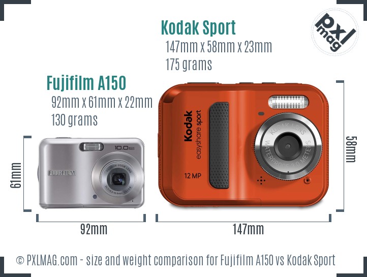 Fujifilm A150 vs Kodak Sport size comparison