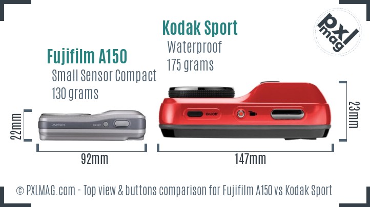 Fujifilm A150 vs Kodak Sport top view buttons comparison