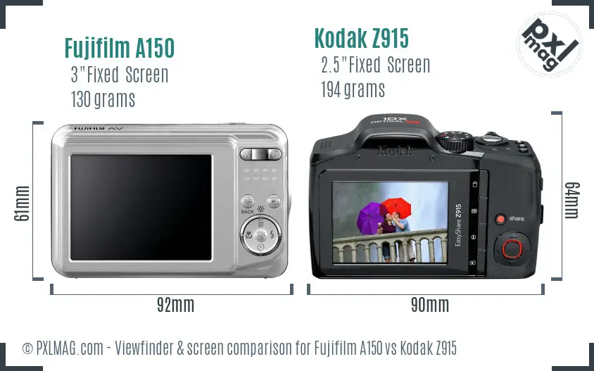 Fujifilm A150 vs Kodak Z915 Screen and Viewfinder comparison