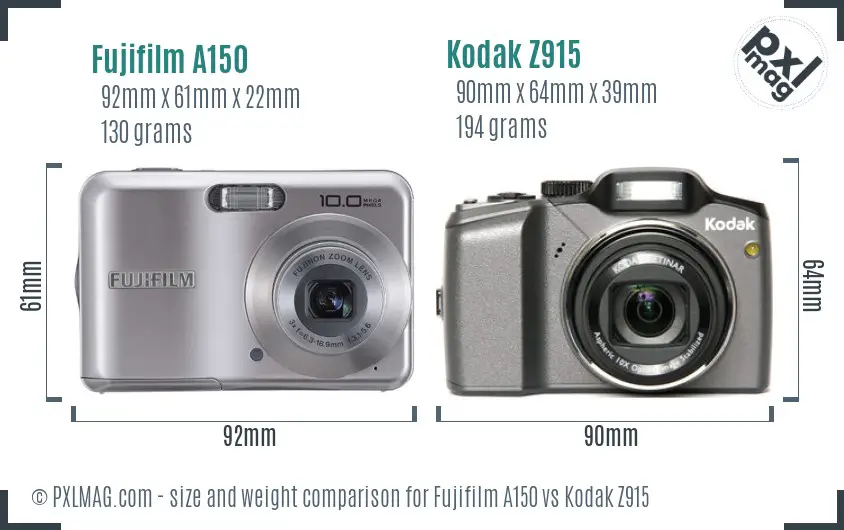 Fujifilm A150 vs Kodak Z915 size comparison
