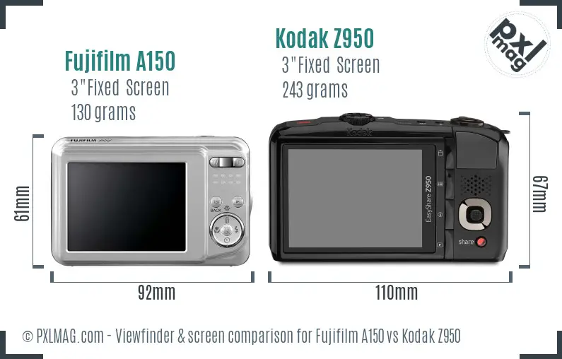 Fujifilm A150 vs Kodak Z950 Screen and Viewfinder comparison