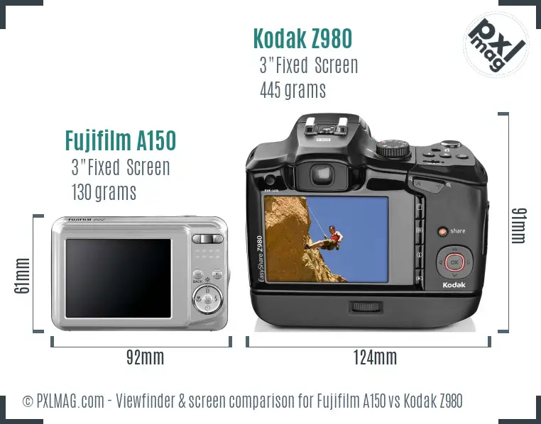 Fujifilm A150 vs Kodak Z980 Screen and Viewfinder comparison