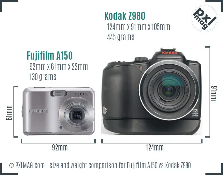 Fujifilm A150 vs Kodak Z980 size comparison