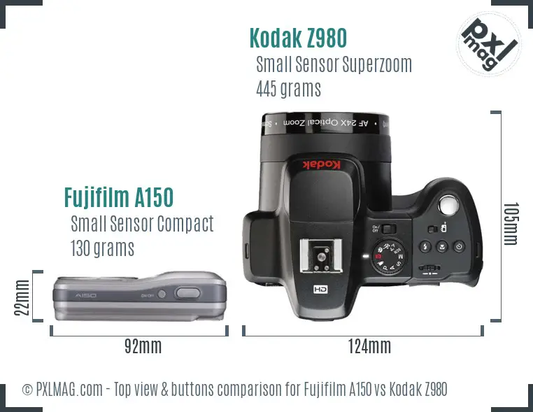 Fujifilm A150 vs Kodak Z980 top view buttons comparison