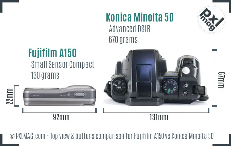 Fujifilm A150 vs Konica Minolta 5D top view buttons comparison