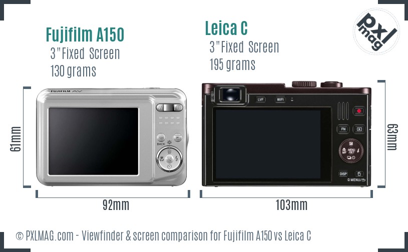Fujifilm A150 vs Leica C Screen and Viewfinder comparison