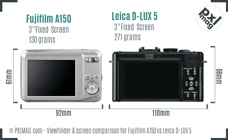Fujifilm A150 vs Leica D-LUX 5 Screen and Viewfinder comparison