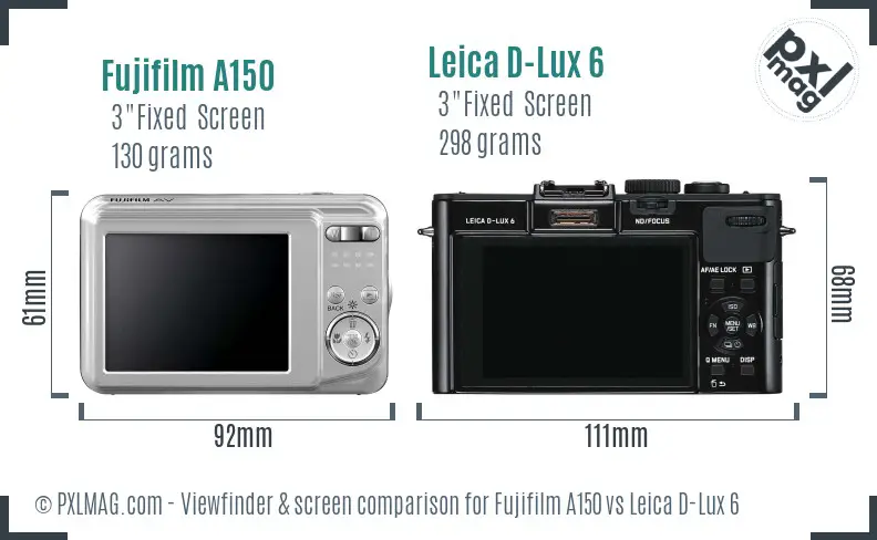 Fujifilm A150 vs Leica D-Lux 6 Screen and Viewfinder comparison