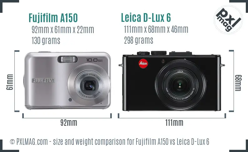 Fujifilm A150 vs Leica D-Lux 6 size comparison