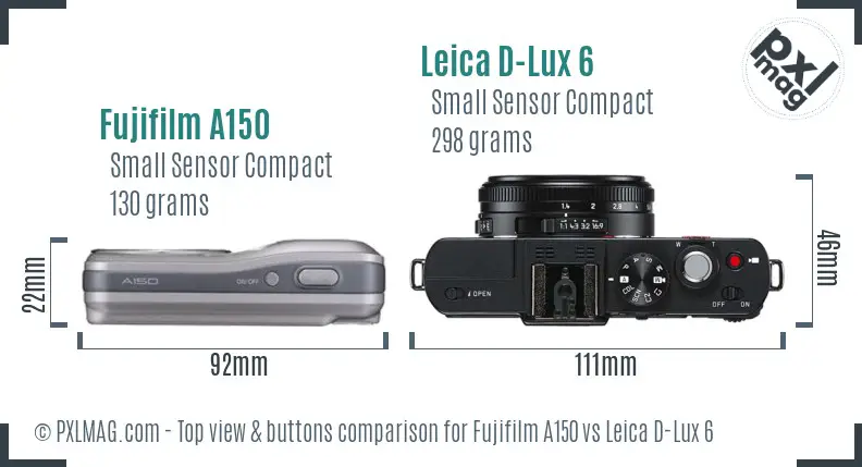 Fujifilm A150 vs Leica D-Lux 6 top view buttons comparison