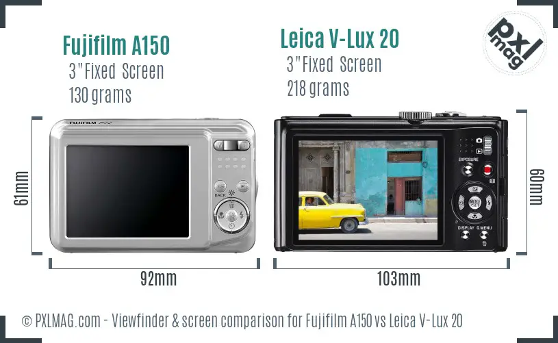 Fujifilm A150 vs Leica V-Lux 20 Screen and Viewfinder comparison