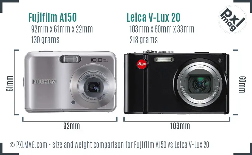 Fujifilm A150 vs Leica V-Lux 20 size comparison