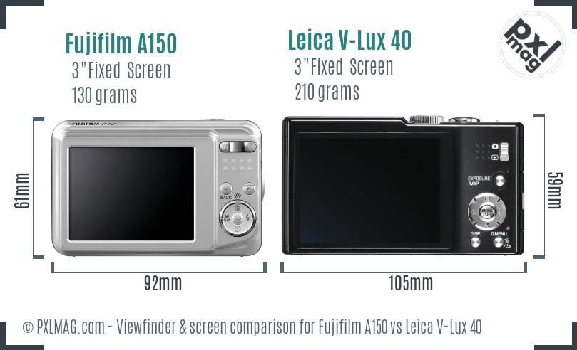 Fujifilm A150 vs Leica V-Lux 40 Screen and Viewfinder comparison