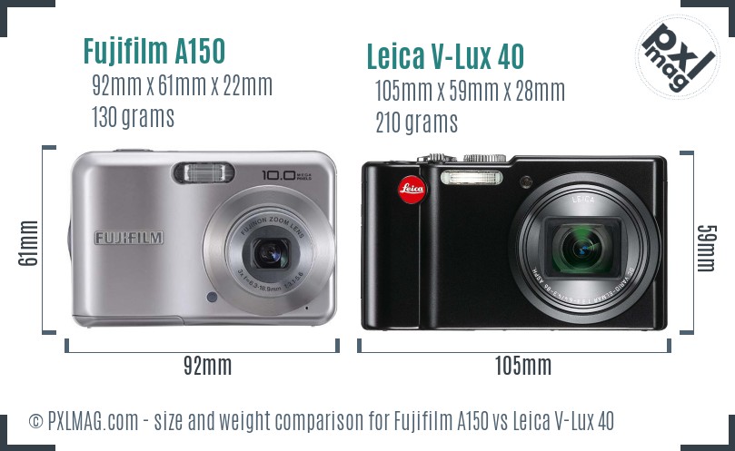 Fujifilm A150 vs Leica V-Lux 40 size comparison