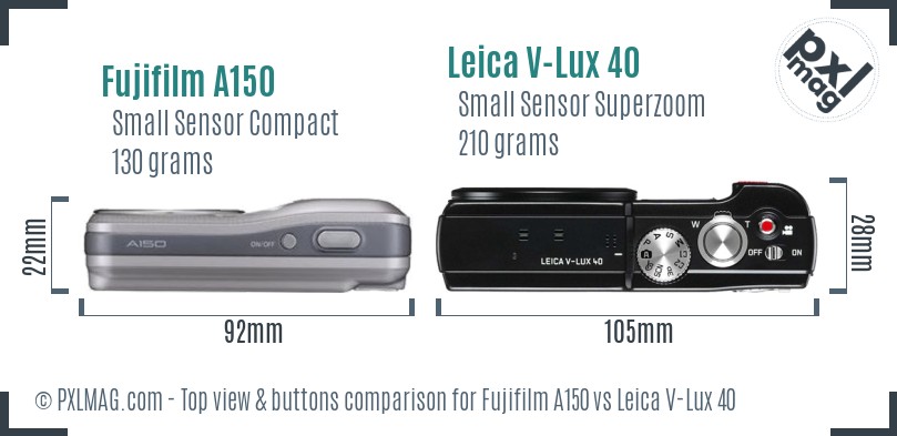 Fujifilm A150 vs Leica V-Lux 40 top view buttons comparison