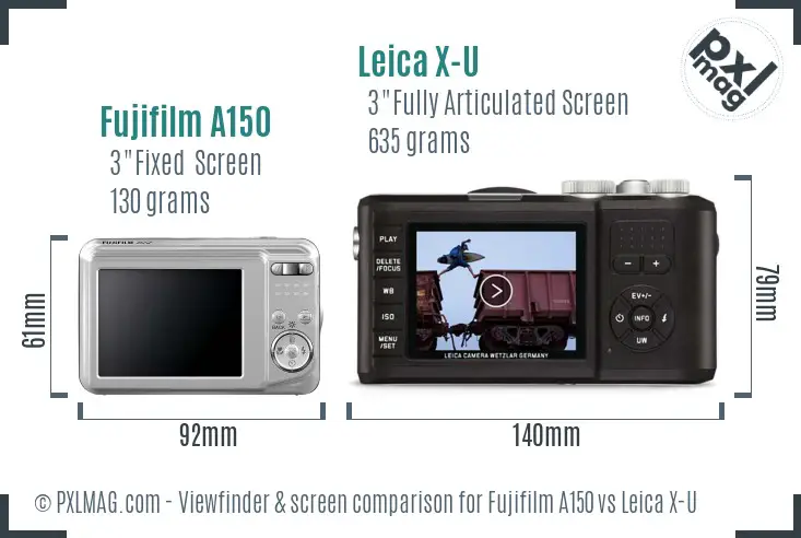 Fujifilm A150 vs Leica X-U Screen and Viewfinder comparison