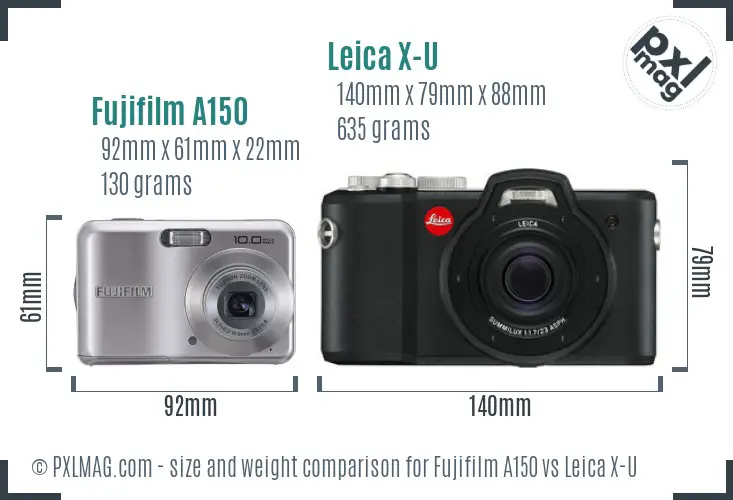 Fujifilm A150 vs Leica X-U size comparison