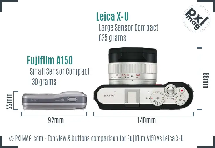 Fujifilm A150 vs Leica X-U top view buttons comparison
