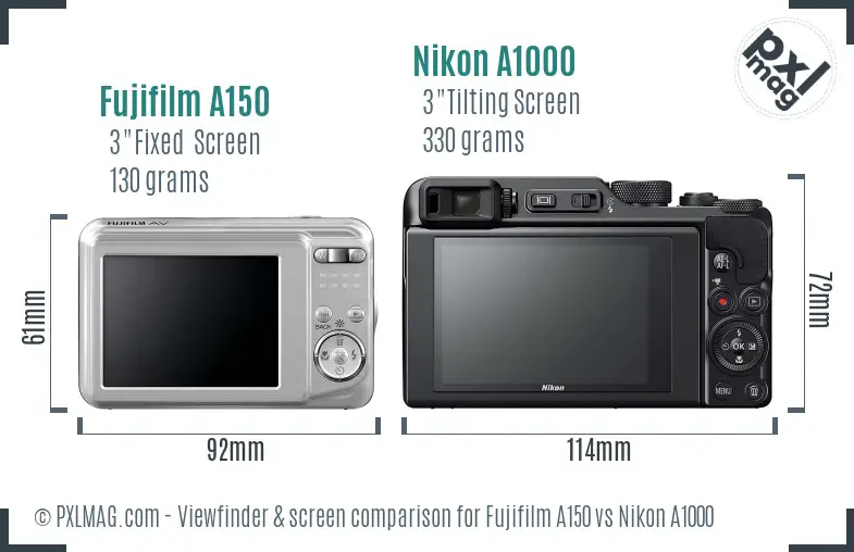 Fujifilm A150 vs Nikon A1000 Screen and Viewfinder comparison