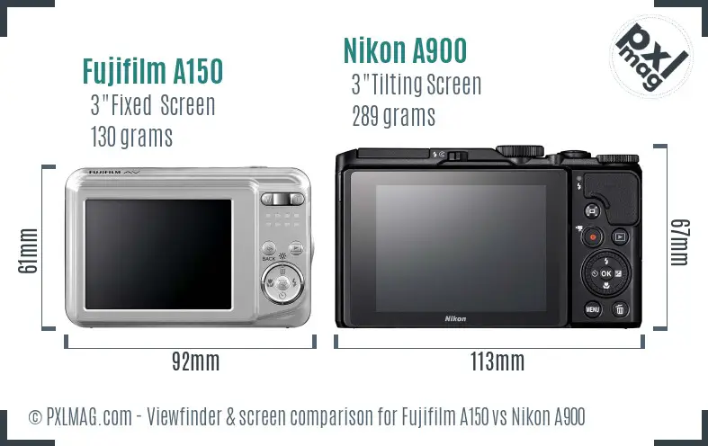 Fujifilm A150 vs Nikon A900 Screen and Viewfinder comparison
