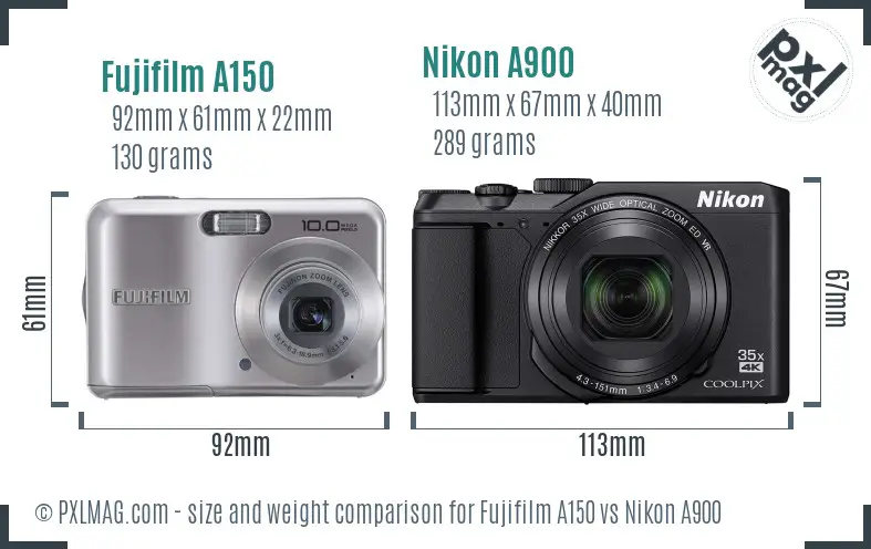 Fujifilm A150 vs Nikon A900 size comparison