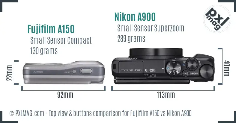 Fujifilm A150 vs Nikon A900 top view buttons comparison