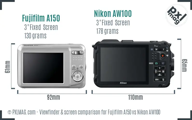 Fujifilm A150 vs Nikon AW100 Screen and Viewfinder comparison